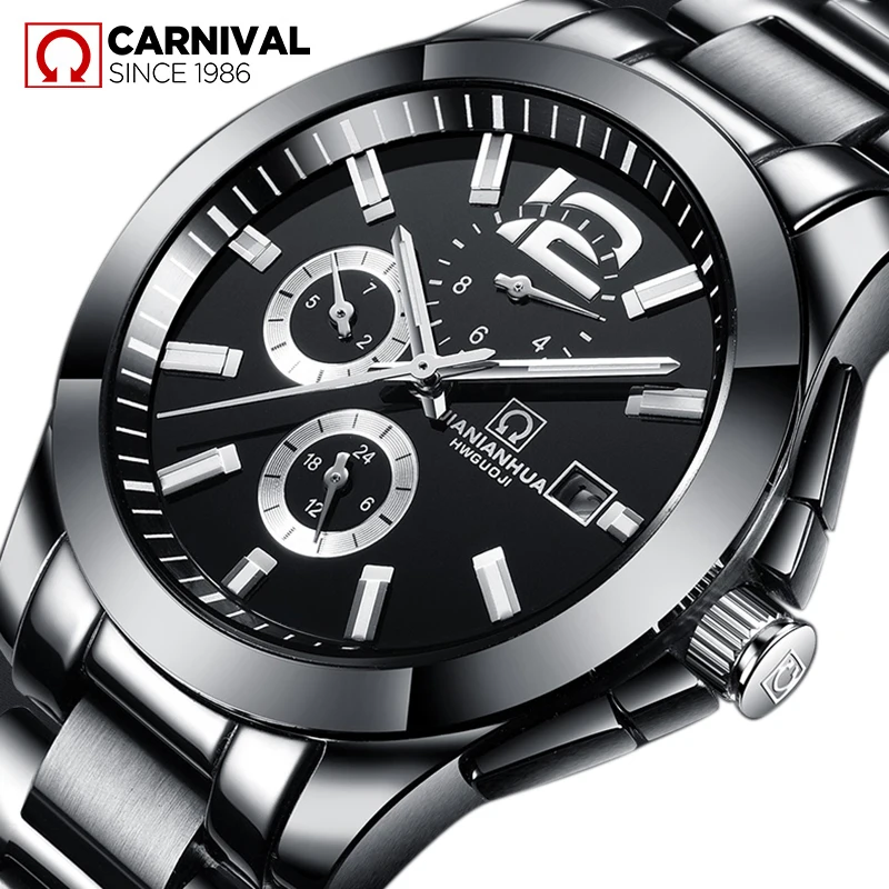 Switzerland CARNIVAL Automatic Mechanical Clock Luxury Brand Sapphire Muliti-function Dial Luminous Waterproof Watch Men C8818G