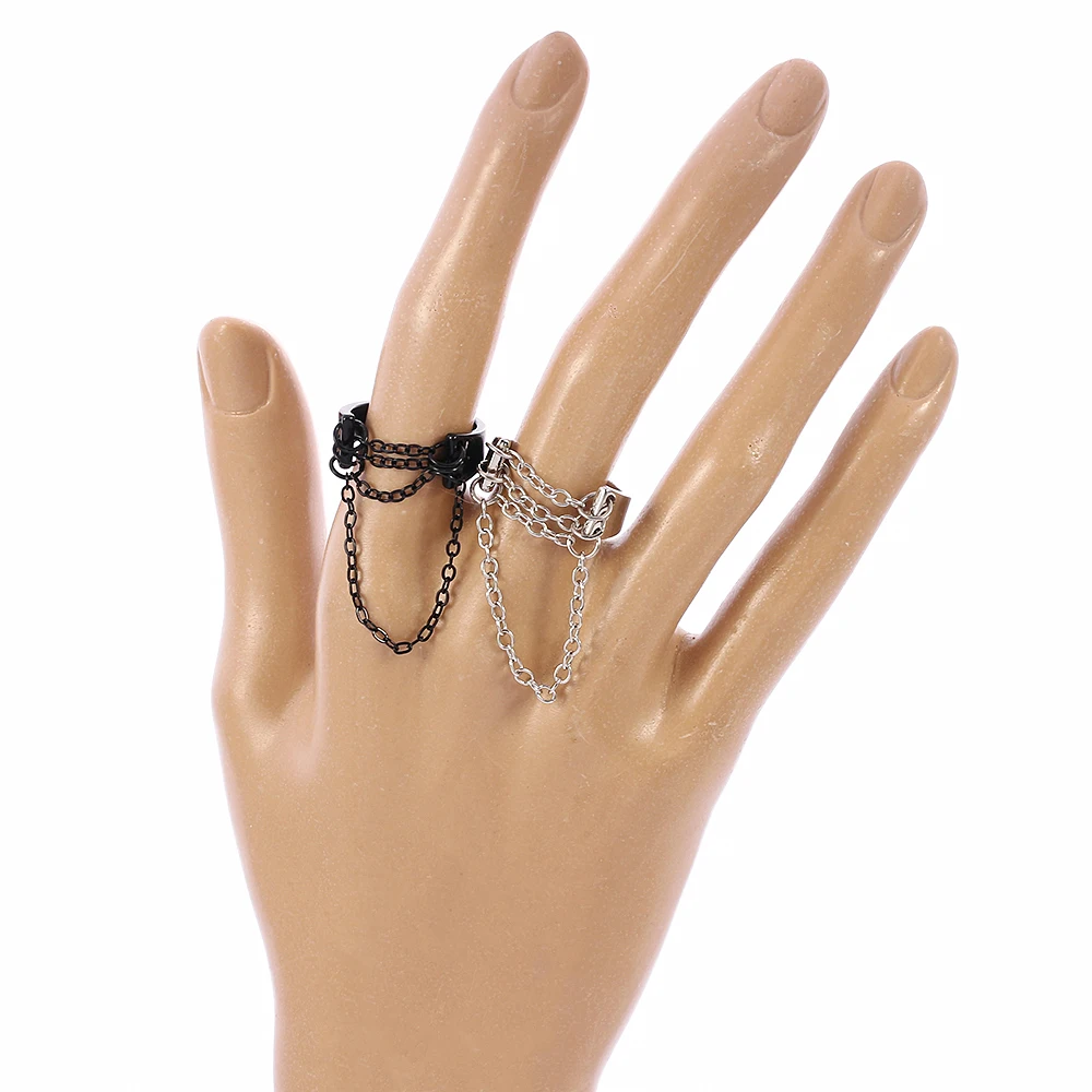 2022 New Design Punk Hip Hop Long Chain ring Black silver color Tassel Wind Bundle Adjustable Open Finger Rings Couple Ring gift