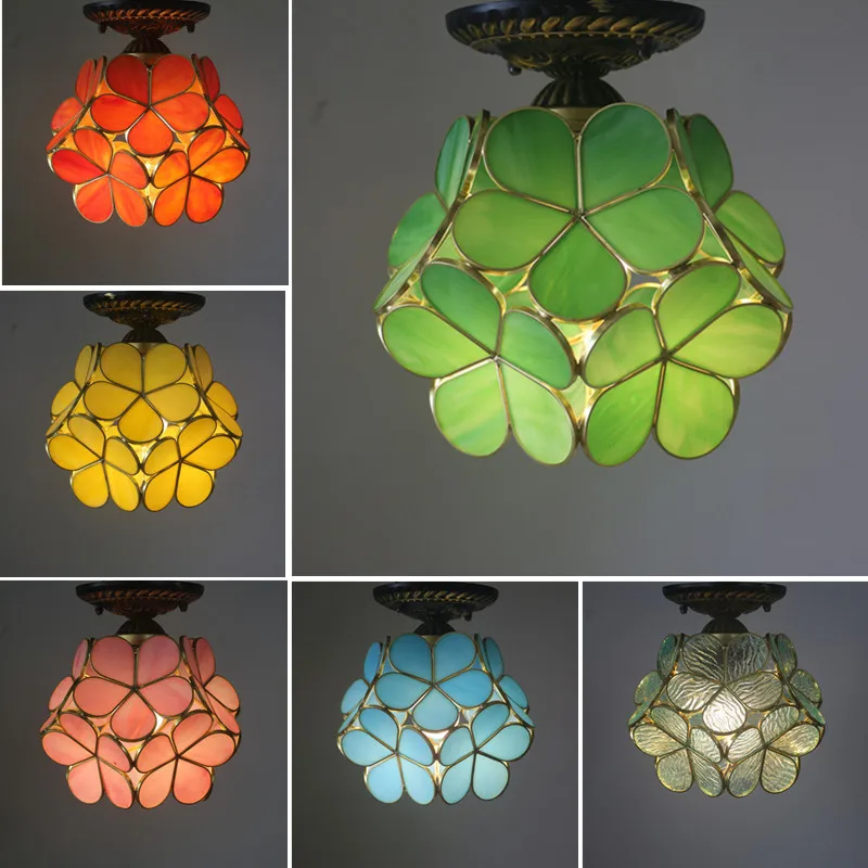 

Fashion Creative Stained Glass Petal Ceiling Lamp Stair Aisle Balcony Corridor Lamp E27