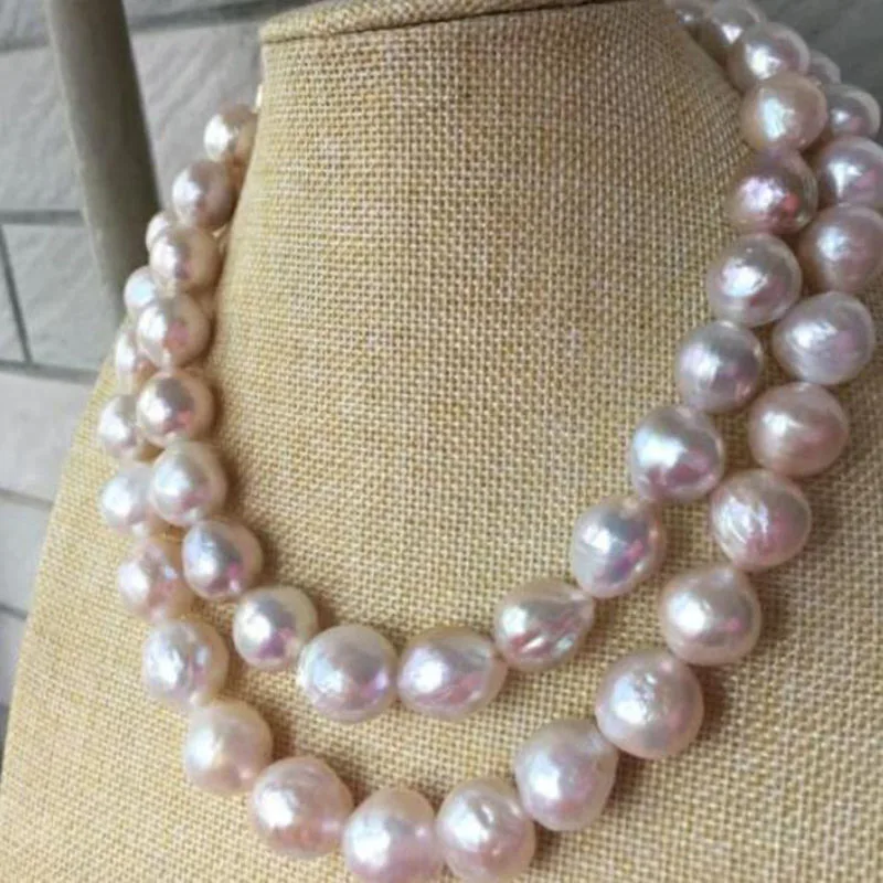 gorgeous 14-15MM SOUTH SEA BAROQUE LIGHT PINK PEARL NECKLACE 38INCH 925silver