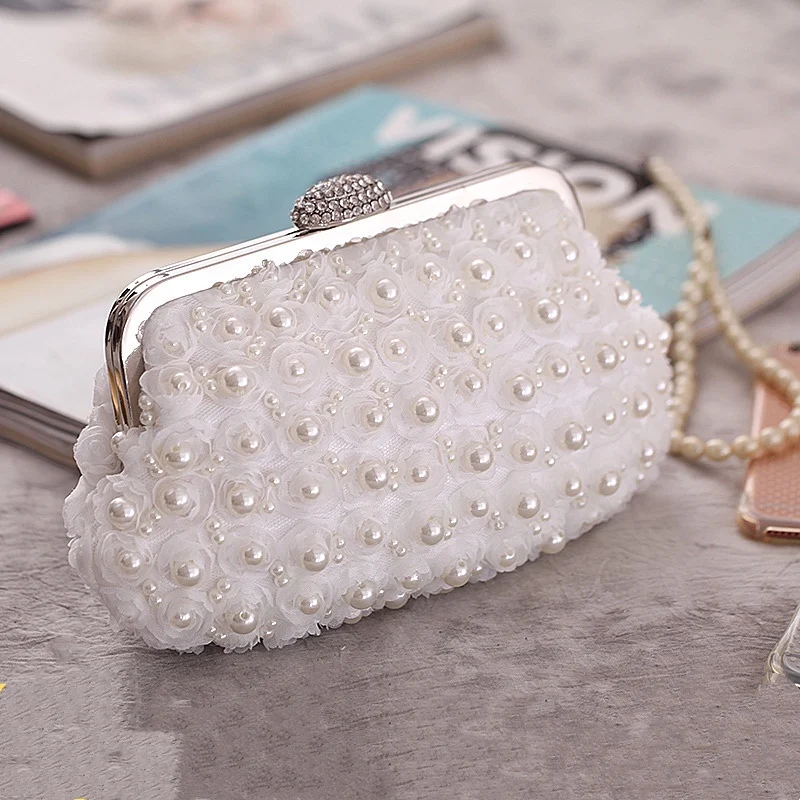 2021 Rhinestone Pearl Handbag Women\'S Clutch Bags Evening Bag Fashion Purse Womens Clutch Luxury For Wedding Bags Party White