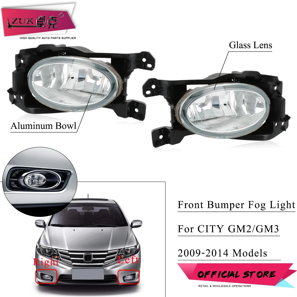 

ZUK 2PCS Front Bumper Fog Light Lamp Driving Light Foglights For HONDA CITY 2012 2013 2014 GM2 GM3 33950-TM4-H11 33900-TM4-H11