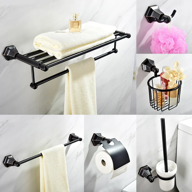 High quality brass Oil Rubbed Bronze bathroom toilet paper holder Robe hook towel rack Towel bar toilet brush holder Basket