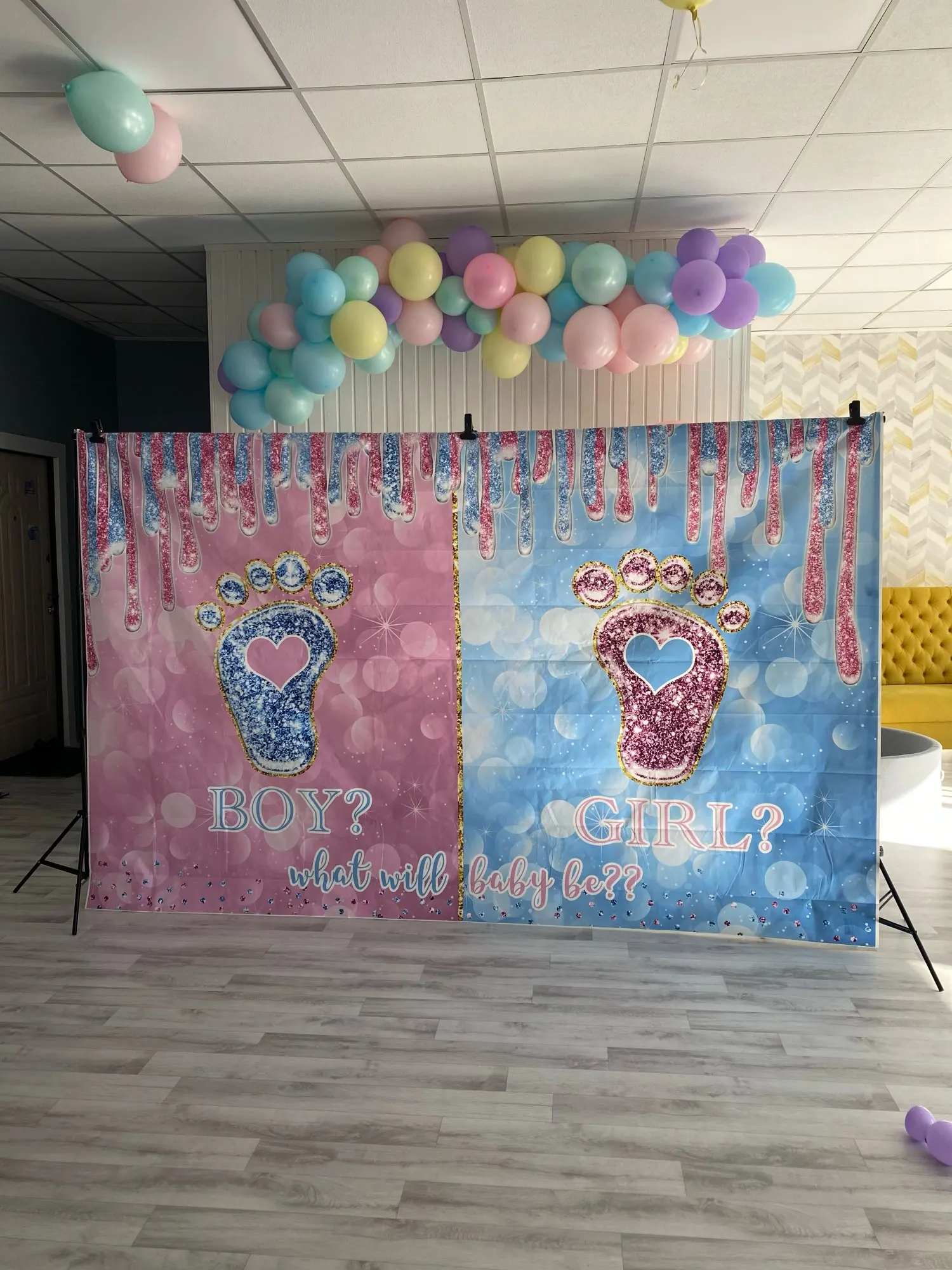 Gender Reveal Party Boy o Girl Photocall sfondo neonato doccia per fotografia sfondo Decor Photo Studio puntelli