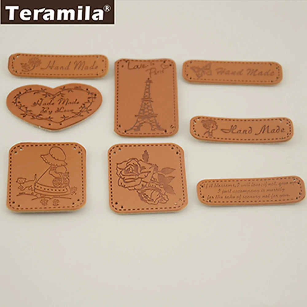 Zakka Rose Butterfly Eiffel Tower Embossed PU Leather Labels 8 Designs Handmade Sewing Decorative DIY Accessories 1.5cm-3.5cm
