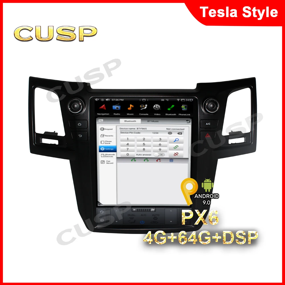 Tesla style vertical Android 9.0 for TOYOTA Fortuner/HILUX Revo 2004-2015 Manual A/C GPS Nagavition Car radio player 12.1inch