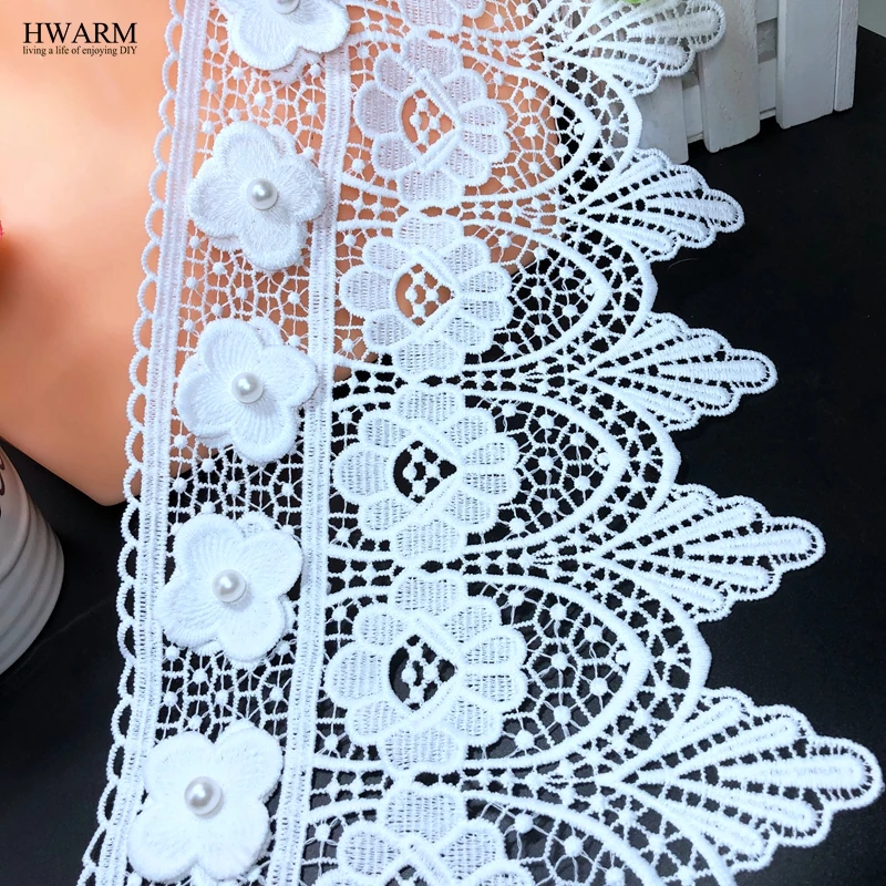 HWARM 10yard 15.5cm High Quality African 3D Lace Fabric Ribbon With Beads DIY Wedding Decoration Sewing Trim Skirt Clothing