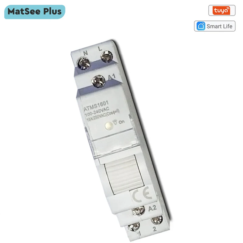 Tuya Smart Life WiFi Trilho Din 1P Interruptor Disjuntor de Pólo Único 16A Contato Seco Timer Relé App Controle Remoto Funciona com Alexa Google Home