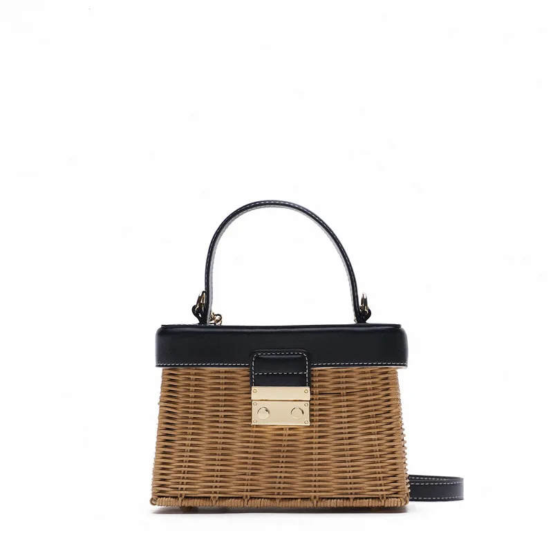 Fashion Rattan Box Women Handbags Wicker Woven Lady Shoulder Crossbody Bag Luxury Summer Beach Straw Bag Female Travel Purses