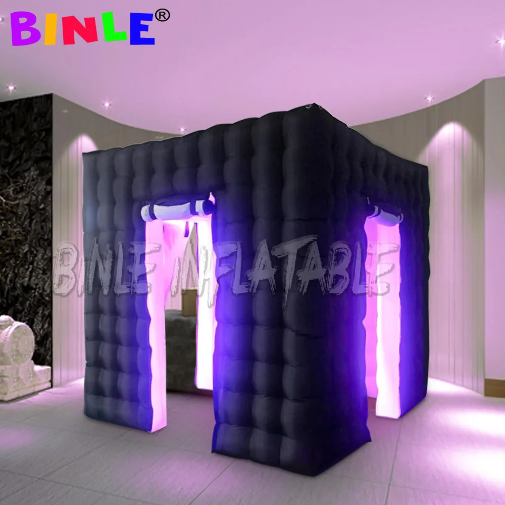 

2024 Hot Sale Black Led Inflatable Photo Booth With Double Doors,portable Photobooth Enclosure,cube Tent For Sale