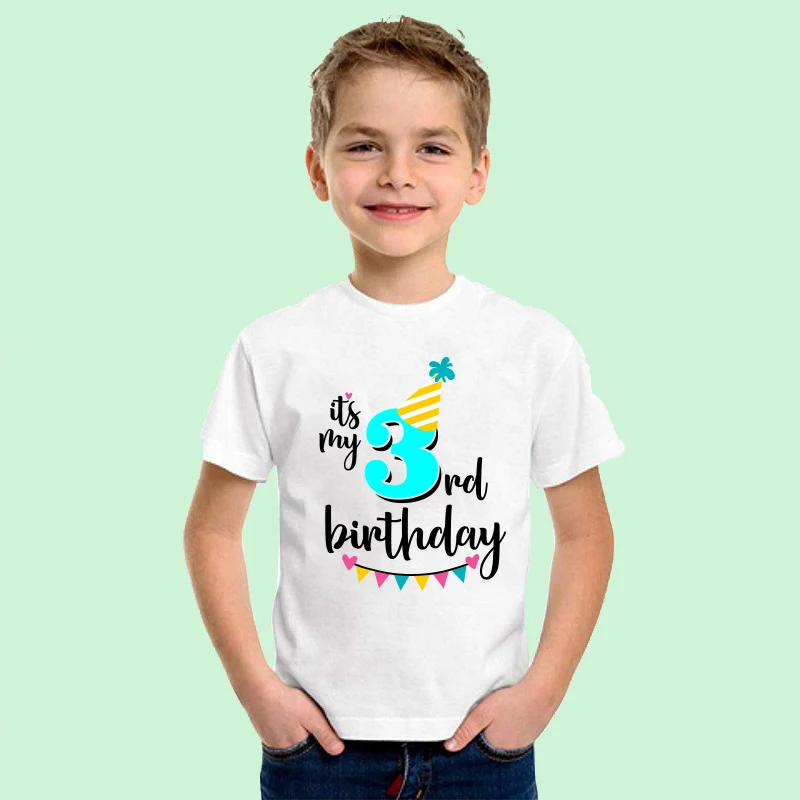 Boys Girls Summer Birthday 1 2 3 4 5 6 7 Year Short Sleeved Children T-Shirts  Boy Tee  Kids Girls Tops Round neck T-shirt