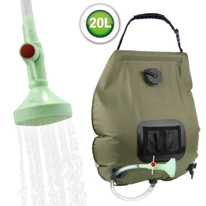 Outdoor Solar Heat Gathering Shower Bag, Portable Camp Water Bag, Camping Supplies, 20L