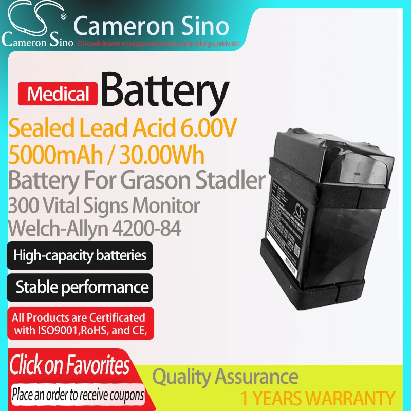 CameronSino Battery for Grason Stadler 300 Vital Signs Monitor fits Welch-Allyn 4200-84 Medical Replacement battery 5000mAh