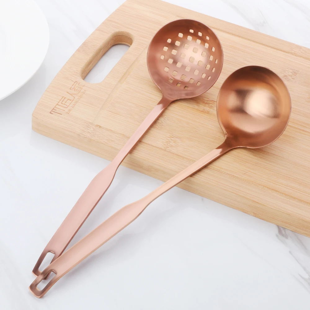 2Pcs/Set Stainless Steel Cooking Tool  Long Handle Soup scoop Skimmer Copper for Hot Pot Home Kitchen Accessories