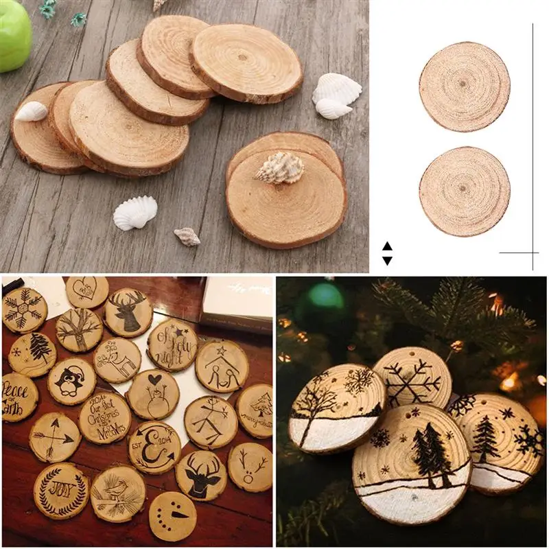 100Pcs Pine Wood Slices Double-sided Natural Round Wood Chips DIY Handmade Home Decoration Photograghy Props(Below 3cm Diameter)