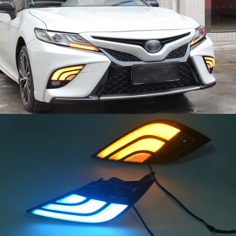 

2PCS LED Daytime Running Light For Toyota Camry 2018 2019 Flowing Turn Signal Relay 12V DRL Fog Lamp Decoration