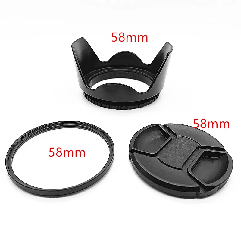 58mm Lens Hood Cap UV Filter for Canon EOS 18-55mm F3.5-5.6 55-250mm F4-5.6 ,400d 450d 550D 600D 1000D Kiss X2 X3 X4 X5