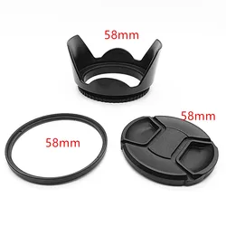 58mm Lens Hood Cap UV Filter for Canon EOS 18-55mm F3.5-5.6 55-250mm F4-5.6 ,400d 450d 550D 600D 1000D Kiss X2 X3 X4 X5