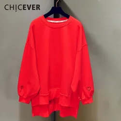 CHICEVER 2024 Spring Embroidery Female Sweatshirt For Women Top Pullovers Batwing Sleeve Loose Big Size Sweatshirts Clothes New