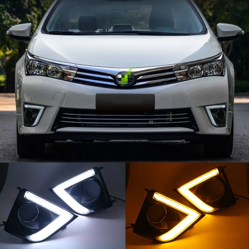 

Дневные ходовые огни с желтым указателем поворота, 1 комплект, для Toyota Corolla 2014, 2015, 2016, светодиодные противотуманные фары ночного синего цвета