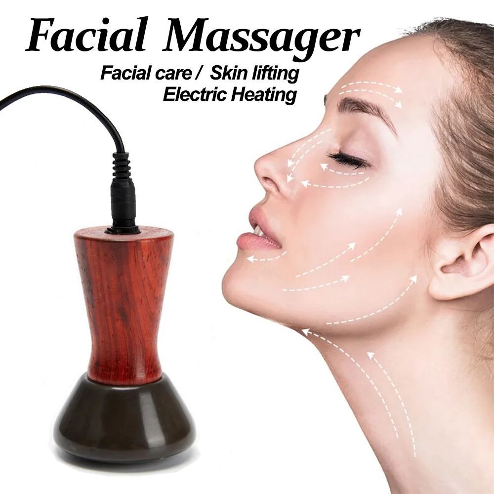 Hot Stone Electric Face Massager Natural Stone Needle for Facial Lifting Wrinkle Removal Firming Portable Gua Sha Massage Tools