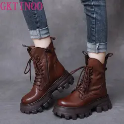 GKTINOO Genuine Leather Women Boots Brand Snow Boots Winter Boot Fur Warm Comfortable Women Shoes Low Heel Shoes Women Boots