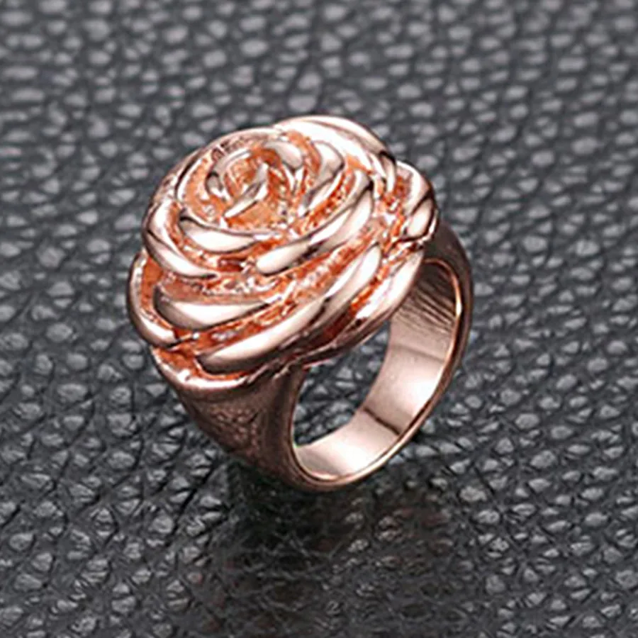 1PC Hot Stainless Steel Women Rose Flower Engagement Rings Girls Rose Golden Ring Size 6 7 8 9