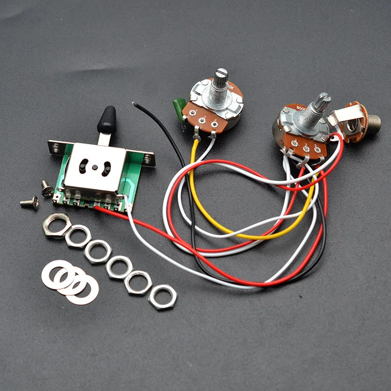 3 Pickup Guitar Wiring Harness Prewired with A500k B500K big Pots 5 Way Switch 1 Volume 1 Tone Black-White