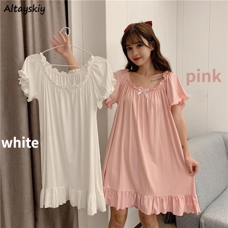 Nightgowns Women Fashion Pure Summer Sweet Soft Short Sleeve Mini Sleepshirts Chic Nighty for Ladies Princess  New Homewear