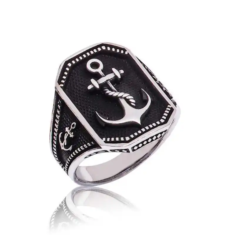 Silver Anchor Men's Ring - 925 Sterling Men's Jewelry Wedding Birthday Gift - Box - Men - Fashion - Botiva - Size - Turkish - Patterned Embroidered