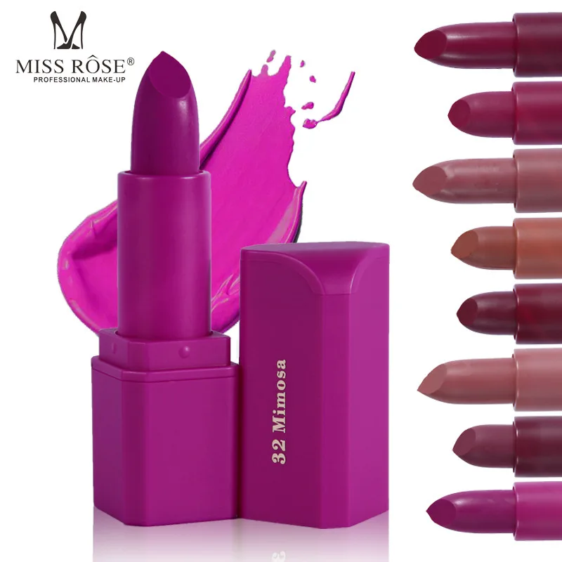 MISS ROSE Matte Lipstick Purple Long Lasting Waterproof/Water-Resistant Nutritious Easy To Wear Makeup Goods Cosmetic Gift