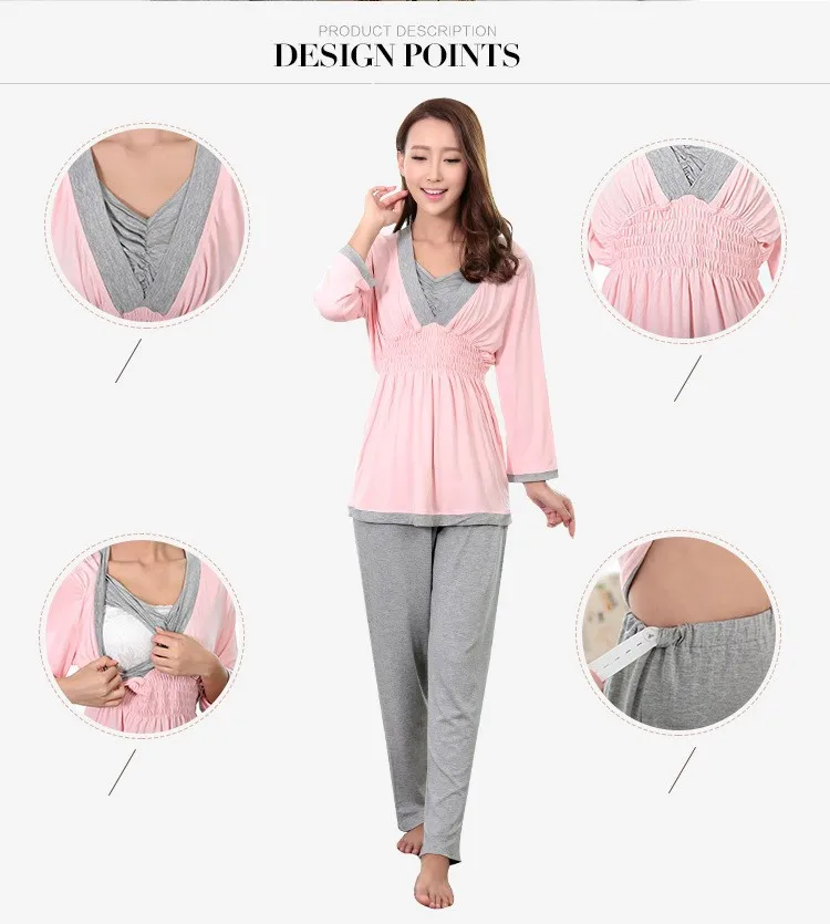 Emotion Moms Maternity Clothes Maternity Nightgown Breastfeeding Pregnancy Sleepwear For Pregnant Women Pajamas Set