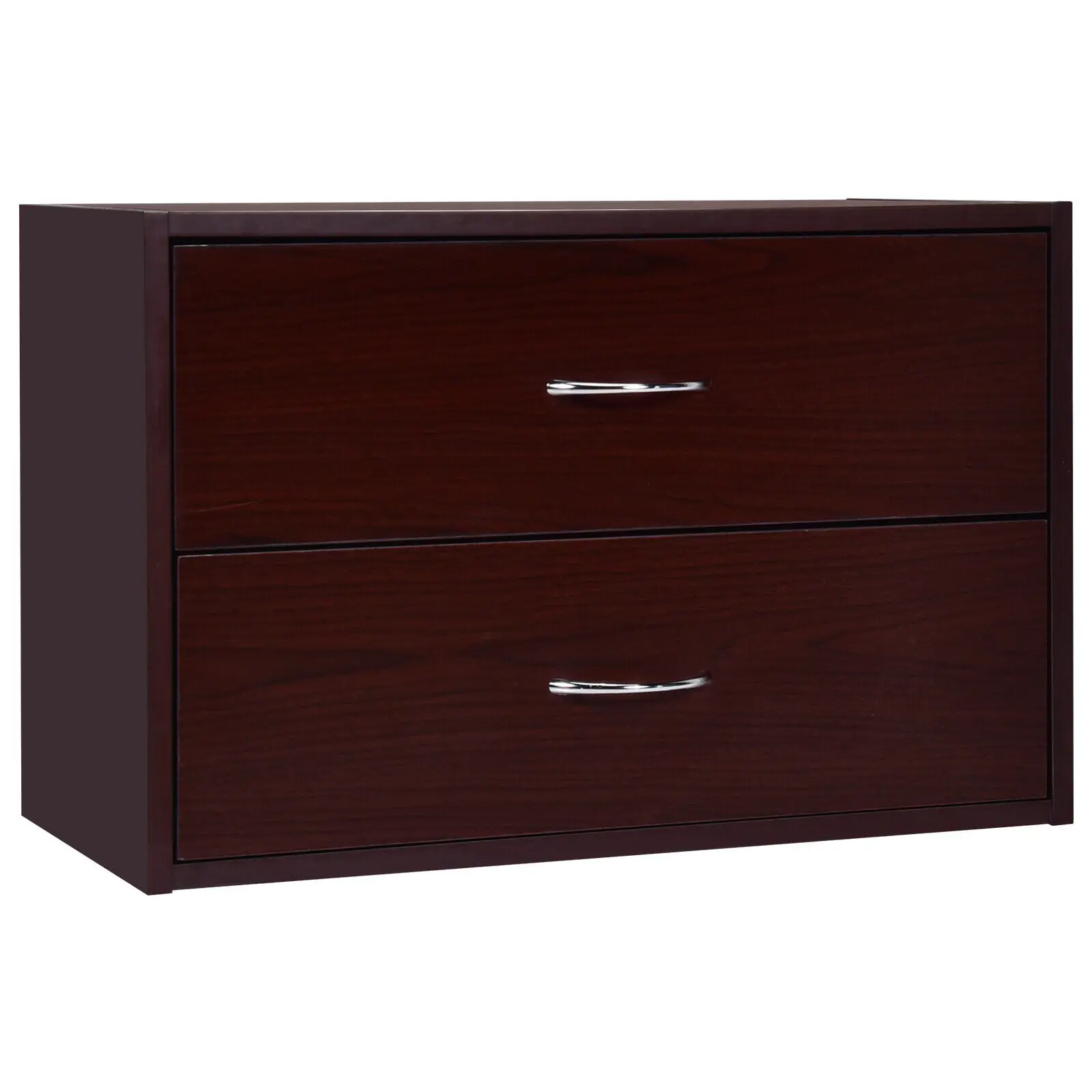 Costway 2-Drawer Dresser Horiztonal Organizer w/Handle Wood End Table Nightstand