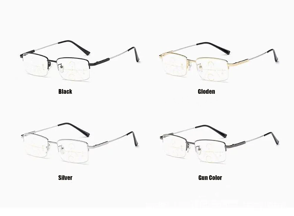 Progressive Herren-Brillengestell, multifokale Lesebrille, Anti-Blaulicht-Brille, Nah-Fernsicht-Glasse Previousadras de Metal + 4 – Detail 3