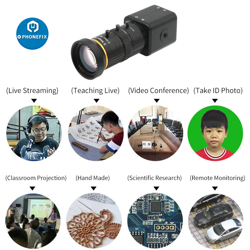 HD 1080P 2.0MP HDMI Industrial Camera with 5-50mm Manual Varifocal Lens for Live Streaming Video Conference Science Research