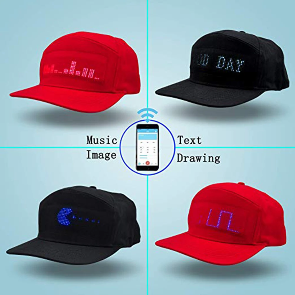 Luminous LED Display Multilanguage Wireless Bluetooth Party Baseball Cap Sun Hat Bluetooth LED Board Baseball Party Luminous Hat