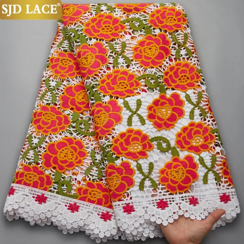 SJD LACE African Guipure Cord Lace Embroidery 2024 High Quality Water Soluble Lace Fabric For Women Wedding Dress Sewing  A2687