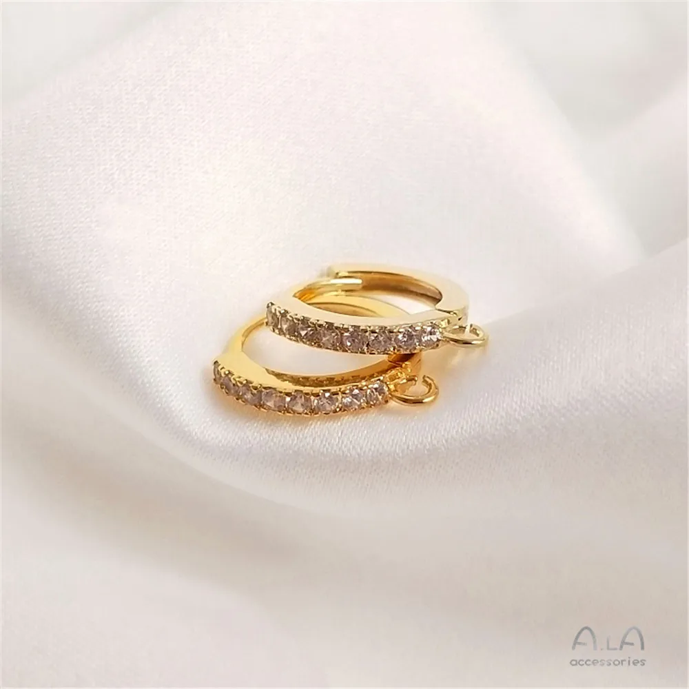 

14K gold-plated copper-plated 18K real gold inlaid zircon Earring Ring with lifting lug buckle DIY manual earring accessories