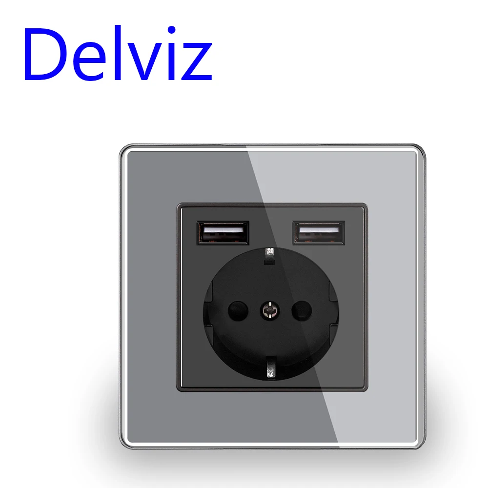 Delviz EU Standard USB Socket, Mobile phone charging socket, 86mm 16A pop home improvement plug socket, 5V USB Wall Power Outlet