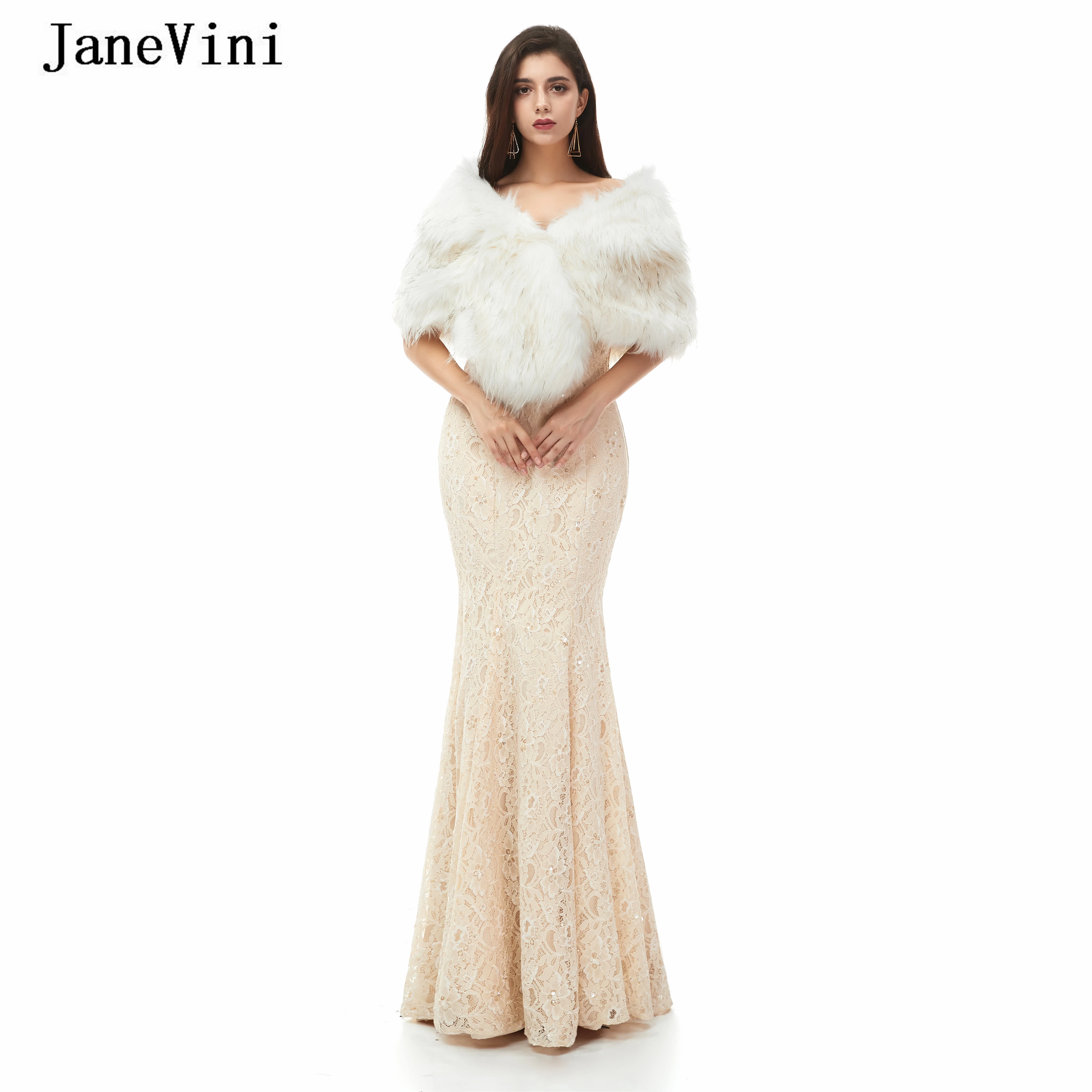 

JaneVini 2020 Elegant Faux Fur Wrap Shawl Bride Cape Winter Warm Party Shrugs Stoles Bridal Fur Bolero Coat Wedding Accessories