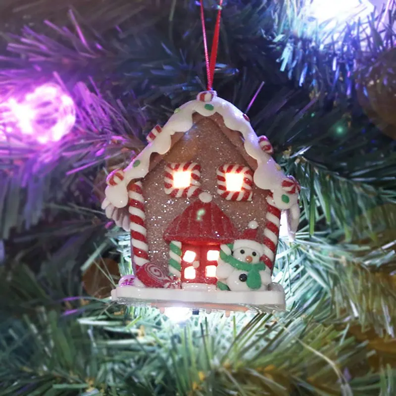 Glowing Small House Hanging Ornaments, Christmas Pendants, Resin Xmas Tree, Home Decoration, New Year