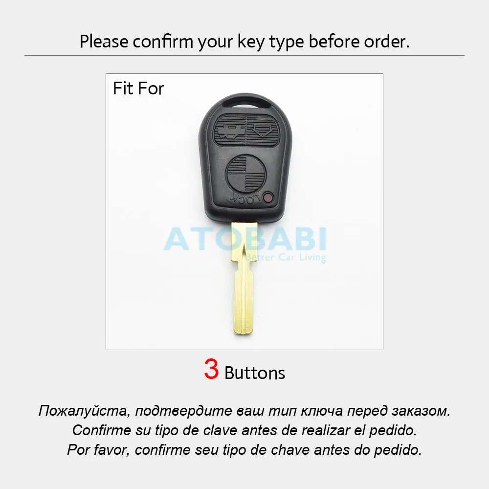 Leather Car Key Case For BMW E46 E34 E36 E38 E39 3 5 7 Series 740 1998 3 Buttons Keychain Holder Remote Control Protector Cover