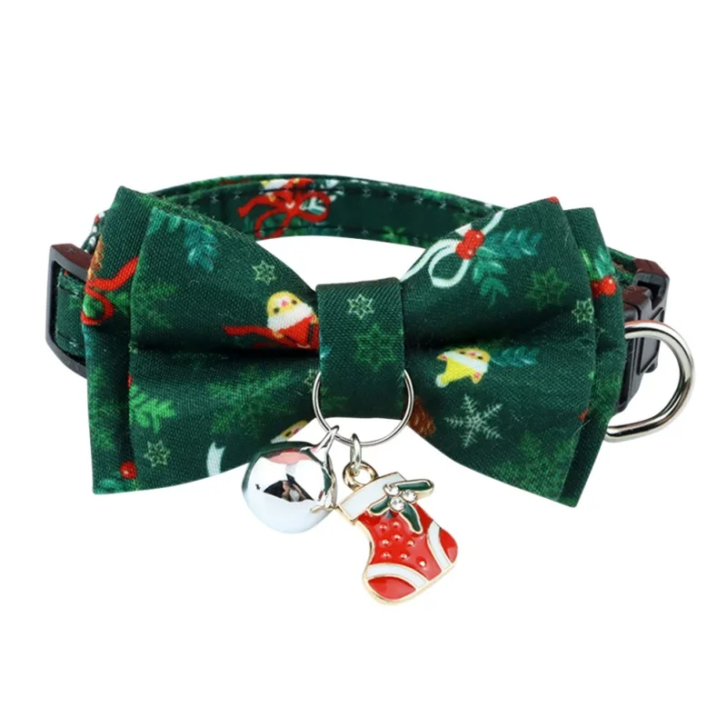 Christmas Cat Collars Cotton Bowknot Necklace With Bell Pet Dog Cat Bulldog Chihuahua Bow Tie Party Bandana Collar