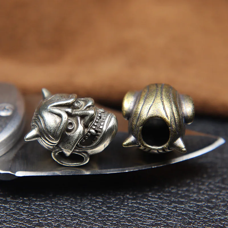 Brass Japanese Prajna Skull Head Knife Beads Paracord Lanyard Charms DIY Ghost Hannya Mask Umbrella Rope Bracelets Accessories