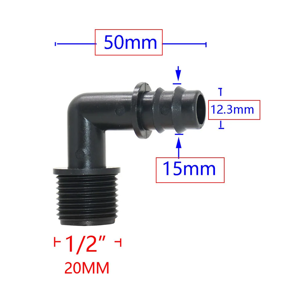 1/2 3/4 gwint do 16/20/25mm wąż Pe złącza kolankowe 90 stopni rolnictwo nawadniania w szklarni króciec do węża wody wspólne 4 sztuk
