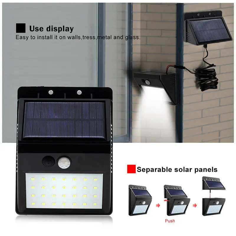 Imagem -06 - Motion Sensor Solar Powered Lâmpada de Parede 30 Led Split Impermeável ao ar Livre Jardim Quintal Varanda Garagem Lâmpadas Modos