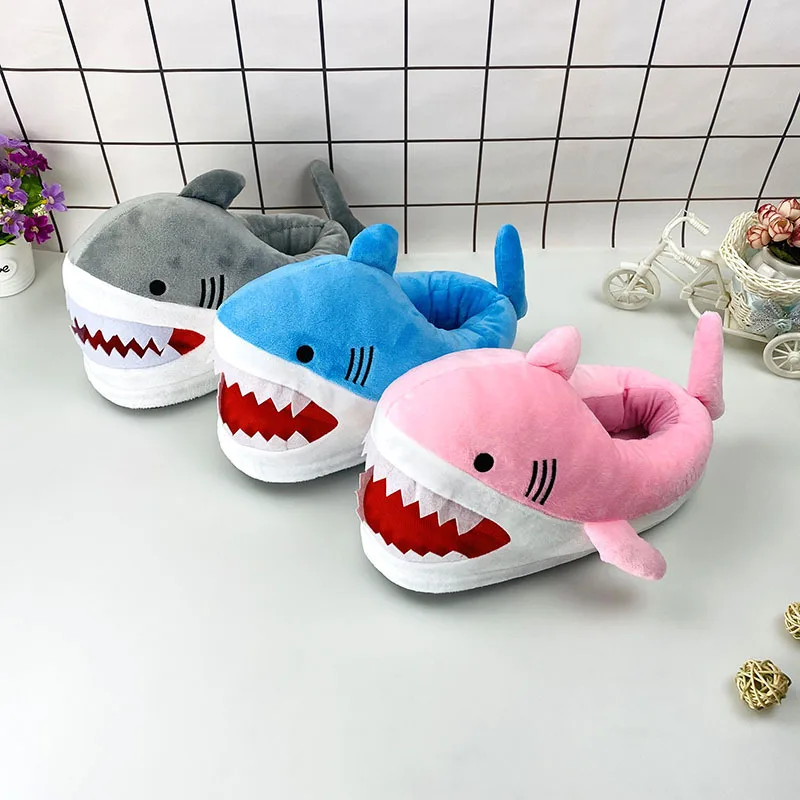 Winter Plush Shark Slippers Cartoon Cute Shark For Men  Women All-inclusive Soft Thick-soled Dolphin Slippers Warm Home Slippers