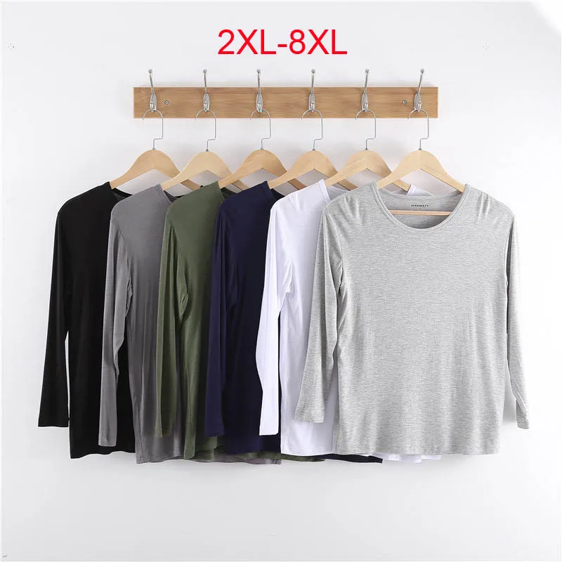 140Kg Plus size men's long-sleeved modal summer autumn T-shirt 4XL 5XL 6XL 7XL 8XL thin section outer inner wear casual top