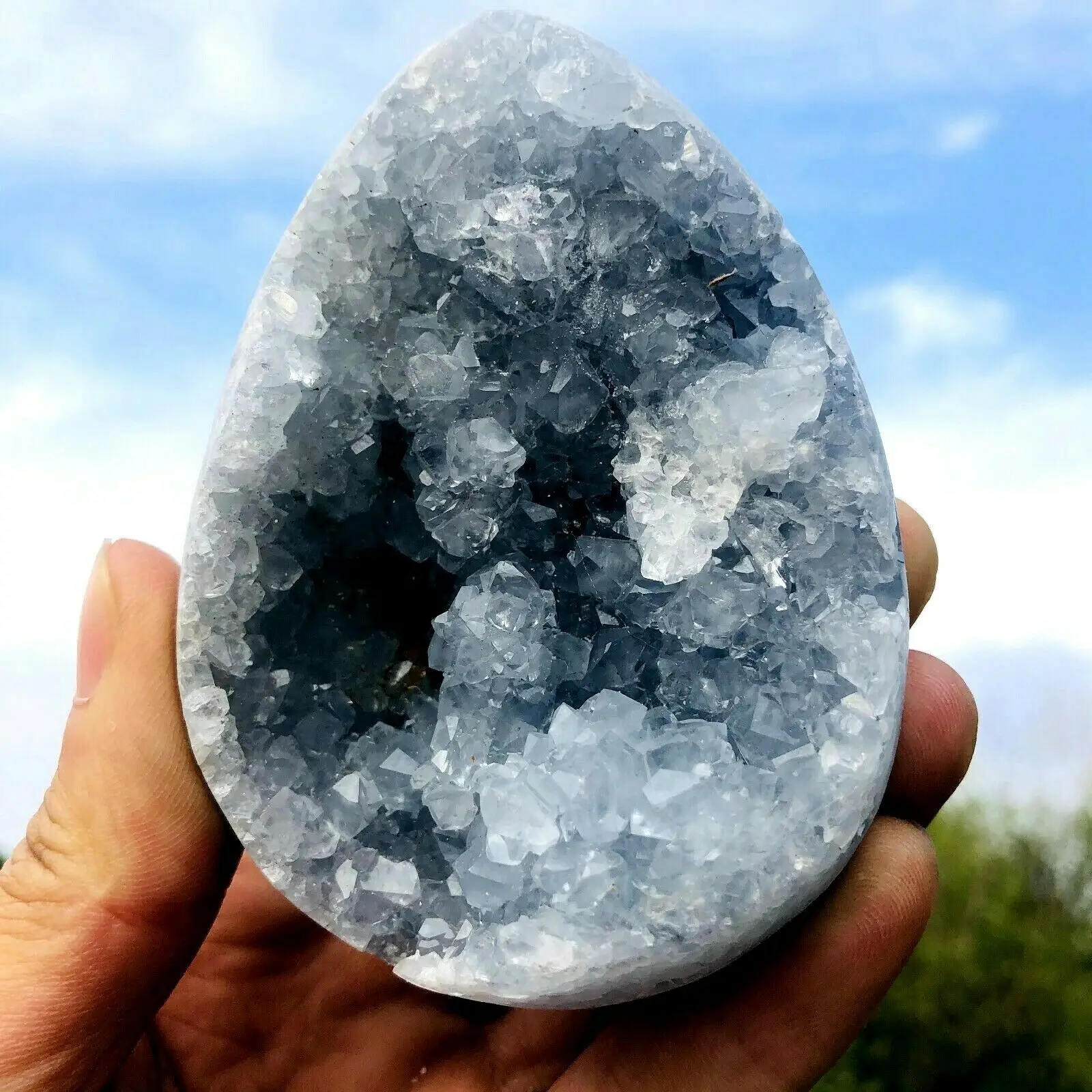 400-500g Natural Beautiful Blue Celestite Crystal Geode Cave Quartz Cluster Egg Mineral Specimen Madagascar Healing