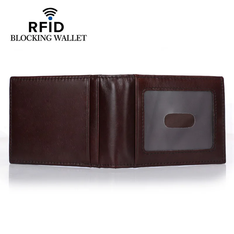 New RFID Blocking Genuine Leather Men Money Clip Wallet Small Card Protection Purse Mini Cash Holder For Man